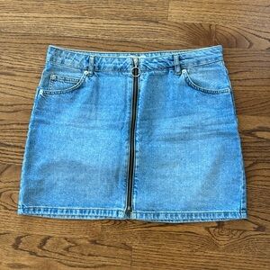 Top Shop Moto Front Zipper Denim Mini Skirt Size 12